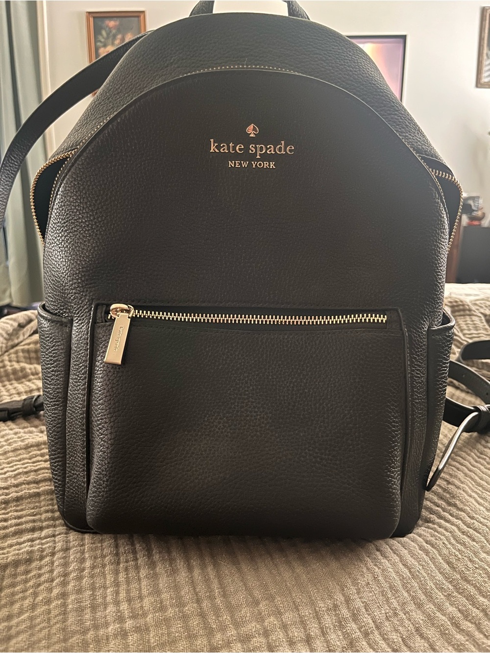 kate spade Black Pebbled Leather Mini Backpack with Gold Hardware